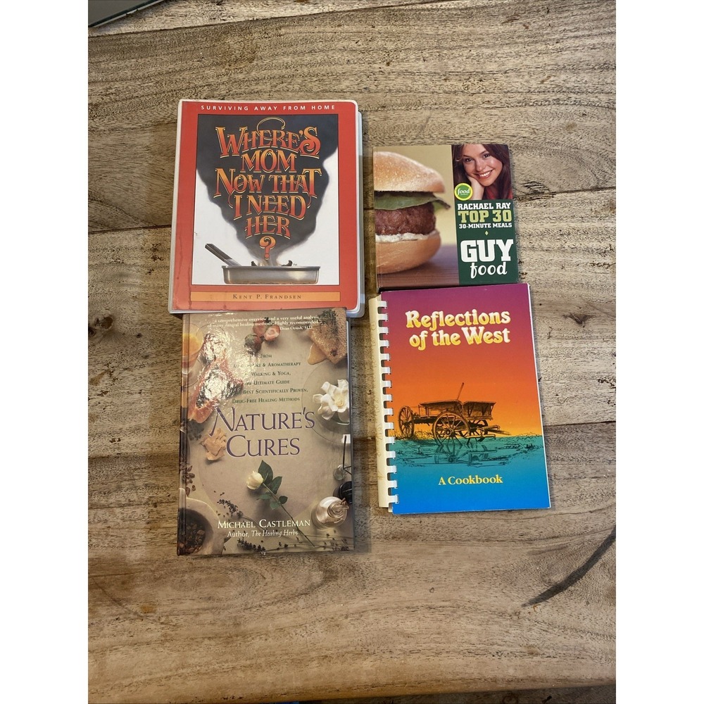 4 Vintage Spiral Cookbooks/Hardcover Natures Cures, Where's Mom Now That I Need-